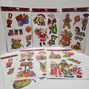 6 New LOT Static Window Christmas Holiday Season Design Clings Santa Snowman Nut